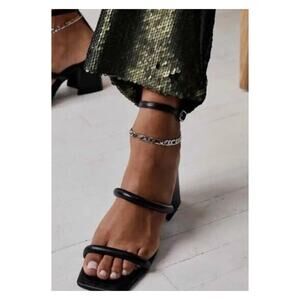 NWT Free People Parker Leather Chain Detail Heeled Sandal 11 Black